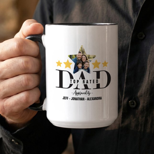 Caneca Father’s Day 5 Star Dad Review Top Rated Dad Photo (Father’s Day Dad Review Top Rated Dad Custom Photo Mug (Front & Back))