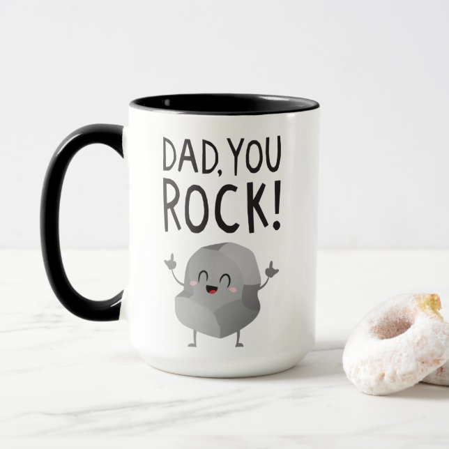 Caneca Fathers Day gift Dad, you rock! Cool Funny Kawaii  (Com Donut)