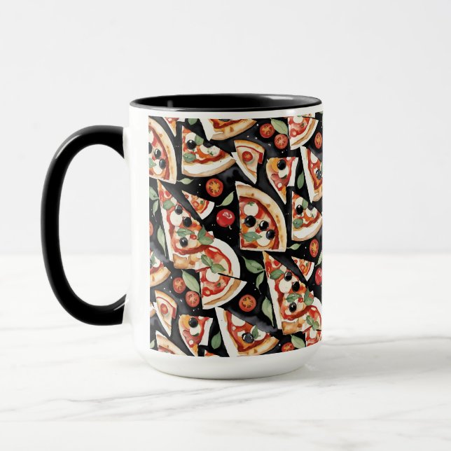 Caneca Fatias De abstrato Pizza Num Fundo Preto (Esquerda)