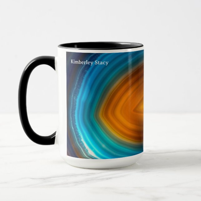Caneca Fatias Modernas de Ágata Azul Dourado (Esquerda)