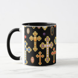 Caneca Faux Birthstone Croses and Loose Gems on Black