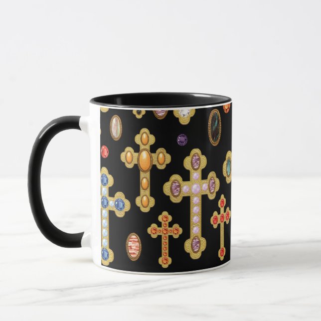 Caneca Faux Birthstone Croses and Loose Gems on Black (Esquerda)