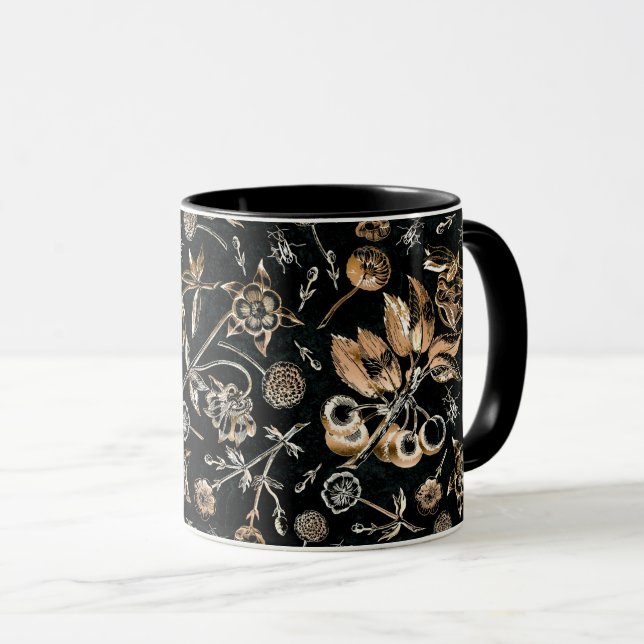 Caneca Faux Dourado Beetles Flowers Deixa Frutas De Cerej (Frente Esquerda)