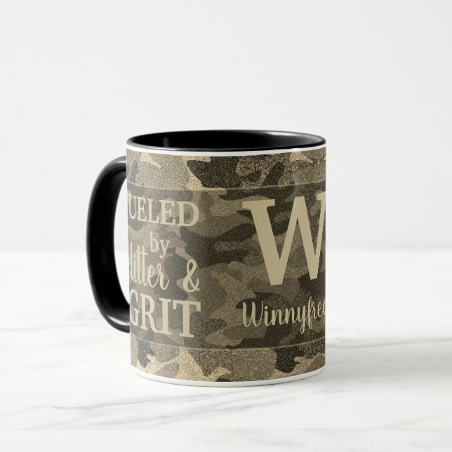 Caneca Faux Gold Metallic Camouflage Glitter Monogram (Frente Esquerda)