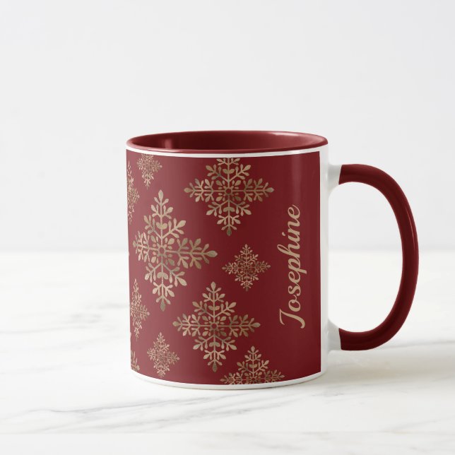 Caneca Faux Ouro Flocos De Neve Em Vermelho (Folha Não Re (Direita)