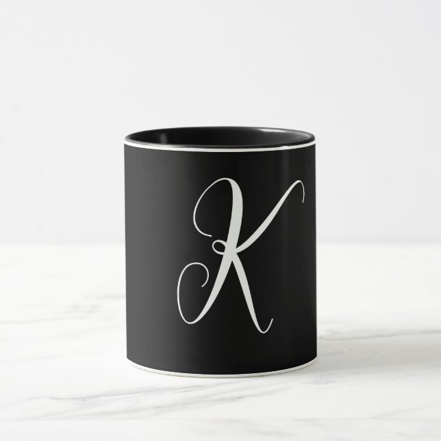 Caneca Favor de casamento com monograma, preto e branco 2 (Centro)