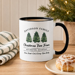 Caneca Fazenda de Árvores de Natal Rústica da Família Mon