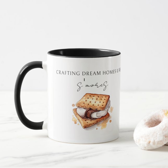 Caneca Fazendo Casas De Sonho Como S'mores Imobiliário (Com Donut)