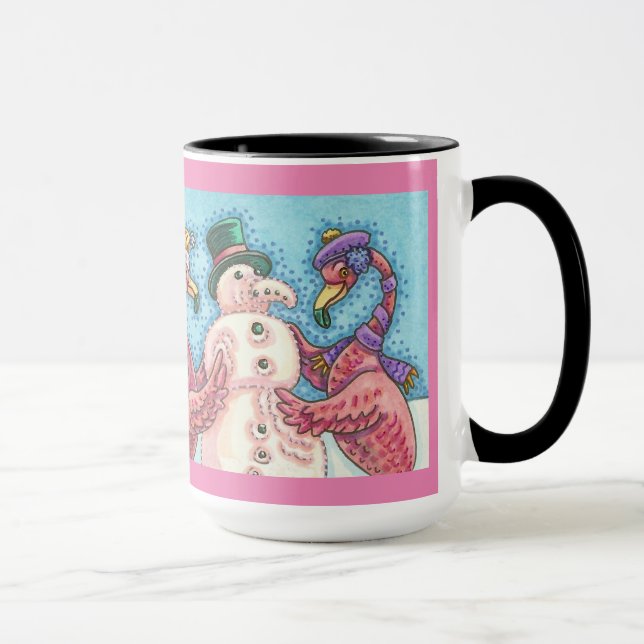 Caneca Fazer rosa Flamingos Snowman CHRISTMAS MUG Grande (Direita)