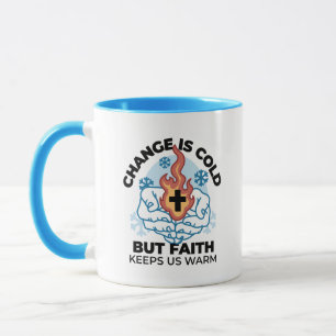 Caneca Fé nos mantém aquecidos - Uplifando a Trabalho de 