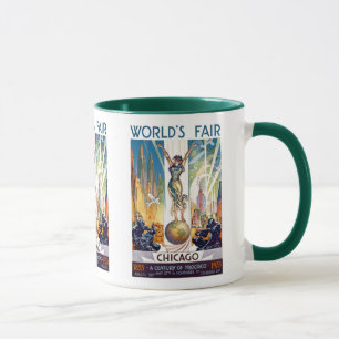 Caneca Feira Mundial de Chicago 1933 - Arte Deco Retro Vi