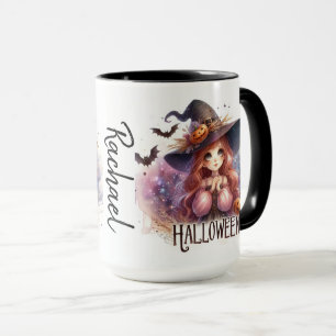 Caneca Feiticeira animada bonita com morcegos personaliza