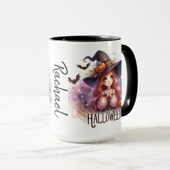 Caneca Feiticeira animada bonita com morcegos personaliza (Frente Esquerda)