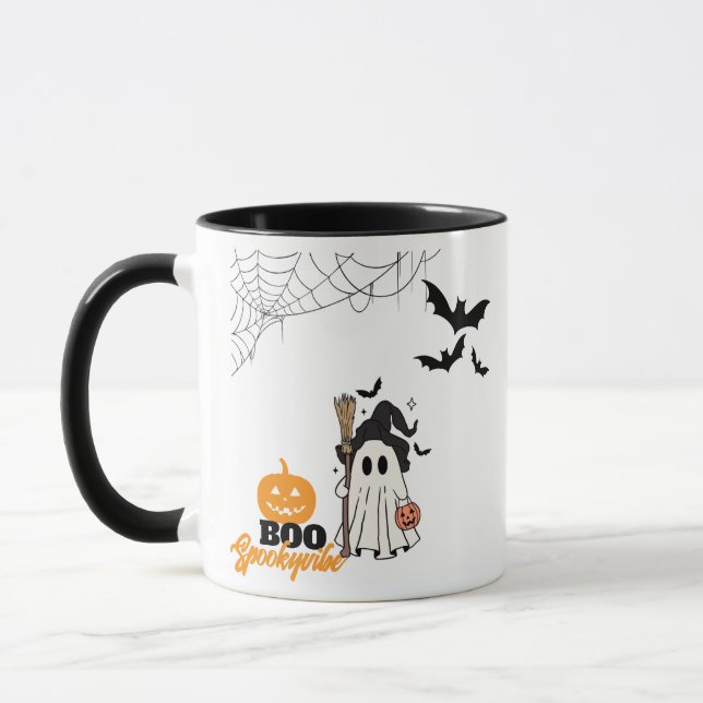 Caneca Feiticeira Fantasma do Halloween com vassoura e ab (Esquerda)