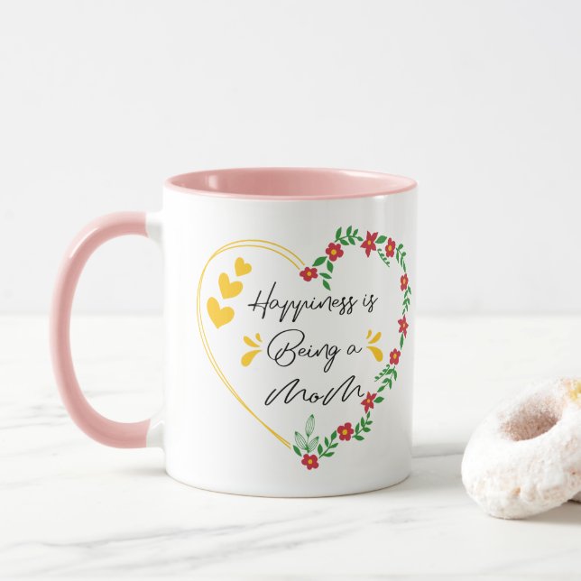 Caneca Felicidade É Ser Uma Mãe Dia de as mães Engraçada  (Com Donut)