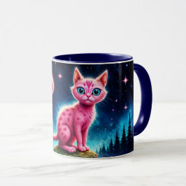 Caneca Felino de olhos azuis mágicos sob estrelas brilhan