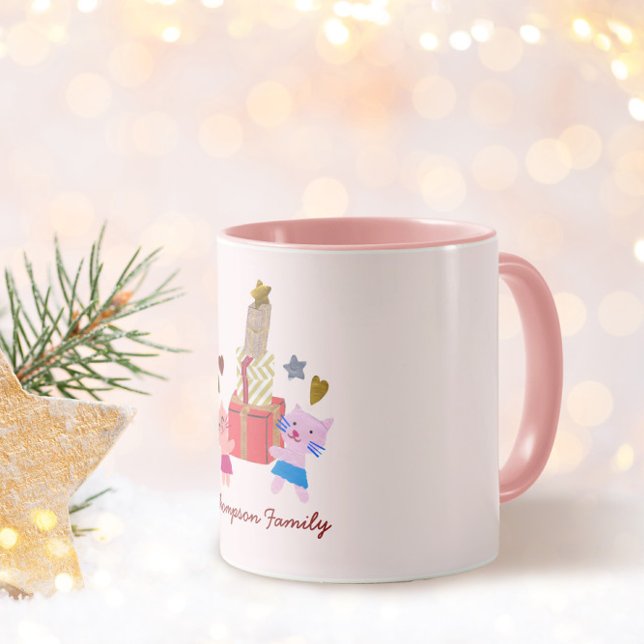 Caneca Felinos e presentes de coração cor rosa (Criador carregado)