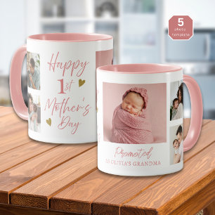 Caneca Feliz 1º Dia das Mães como Avó 5 Fotos Rosa