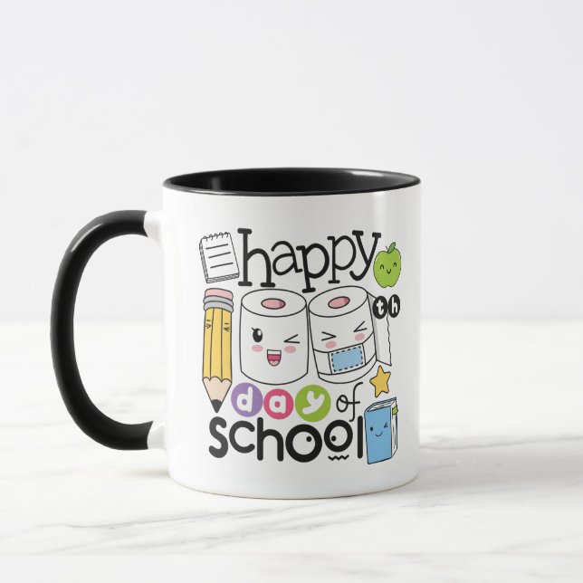 Caneca Feliz 100º Dia dos Professores Escolares 100 Dias (Esquerda)