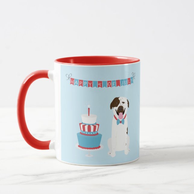 Caneca Feliz 4 de julho Cachorro Vermelho Azul (Esquerda)