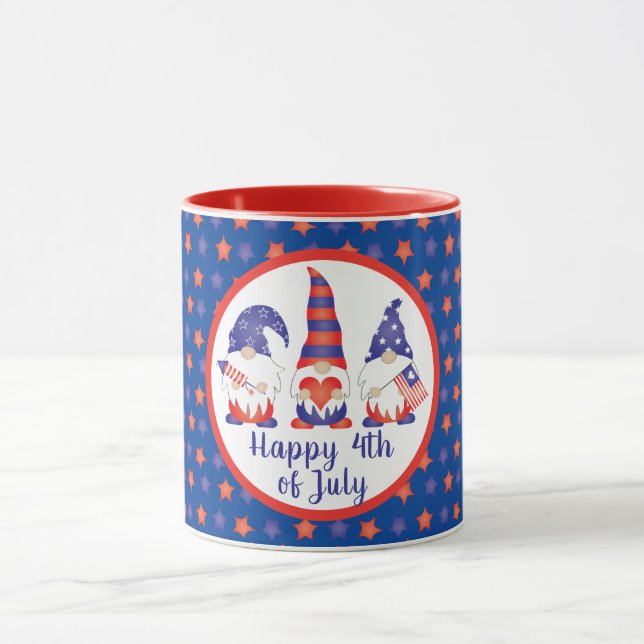 Caneca Feliz 4 de julho Gnomos Vermelho Azul (Centro)
