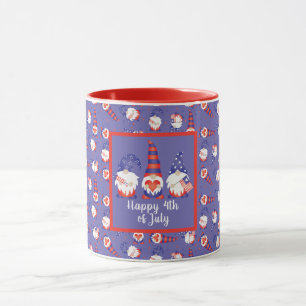 Caneca Feliz 4 de julho Gnomos Vermelho Azul