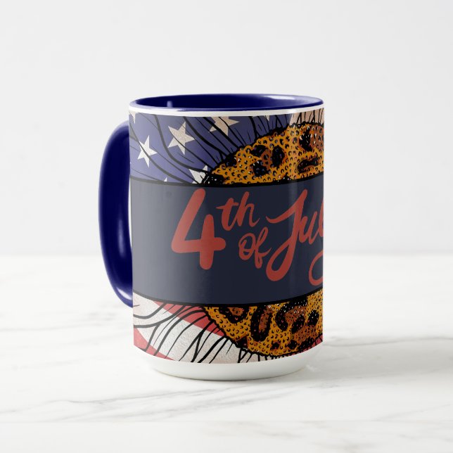 Caneca Feliz 4 de julho Sunflower (Frente Esquerda)