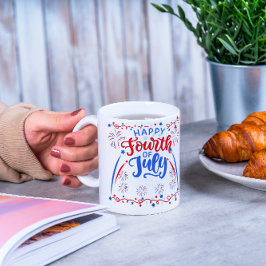 Caneca Feliz 4 De Julho Vermelho Azul E Branco