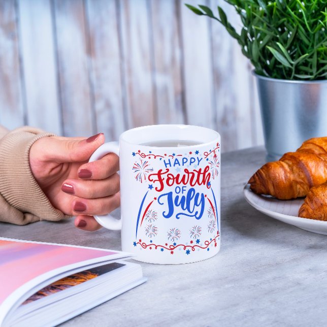 Caneca Feliz 4 De Julho Vermelho Azul E Branco (Criador carregado)