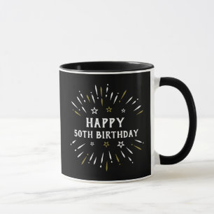 Caneca Feliz 50º aniversário Fogos de artifício preto bra