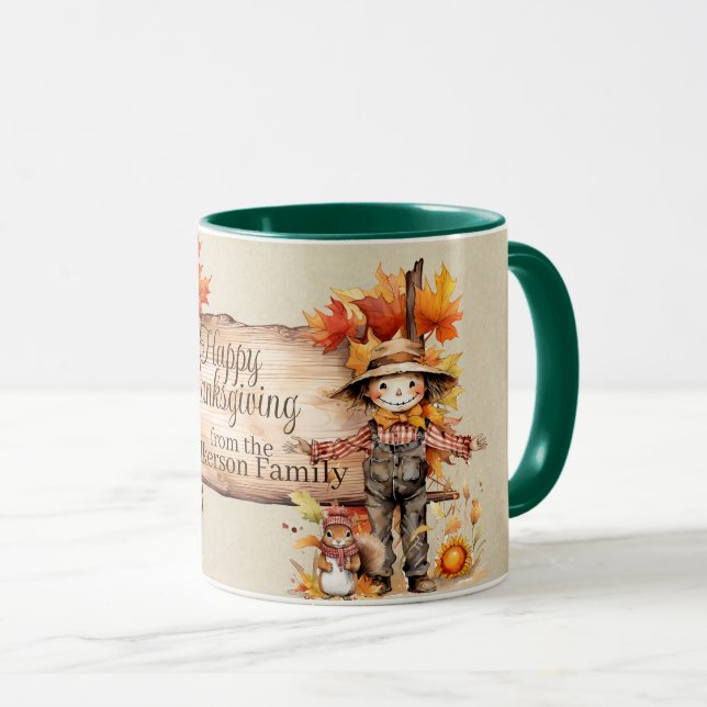 Caneca Feliz Ação de Graças Sinal de Madeira & Cena de Ou (Frente Esquerda)