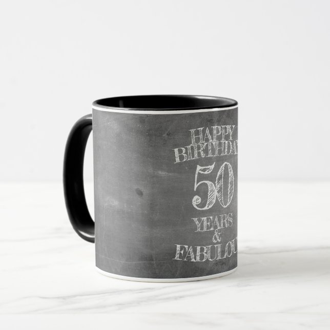 Caneca Feliz Aniversário - 50 Anos e Fabuloso (Frente Esquerda)