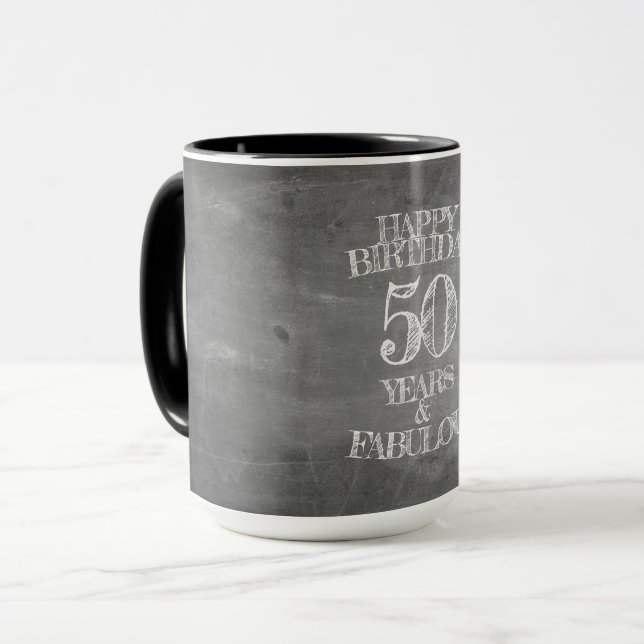 Caneca Feliz Aniversário - 50 Anos e Fabuloso (Frente Esquerda)