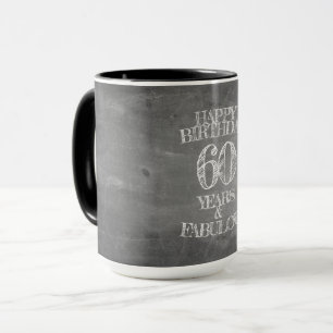 Caneca Feliz Aniversário - 60 Anos & Fabuloso em chalkboa