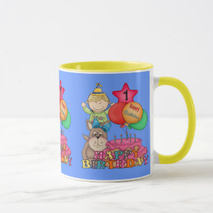 Caneca Feliz aniversário Balões Menino de 1 ano