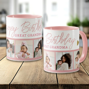 Caneca Feliz Aniversário Bisavó 5 Colagem de Fotos Rosa