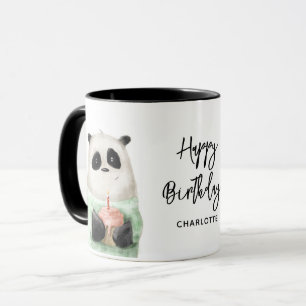 Caneca Feliz Aniversário, Bolo de Panda, Nome Personaliza