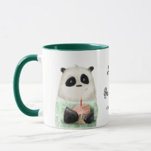 Caneca Feliz Aniversário, Bolo de Panda, Nome Personaliza