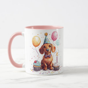 Caneca Feliz Aniversário Cachorro Dachshund