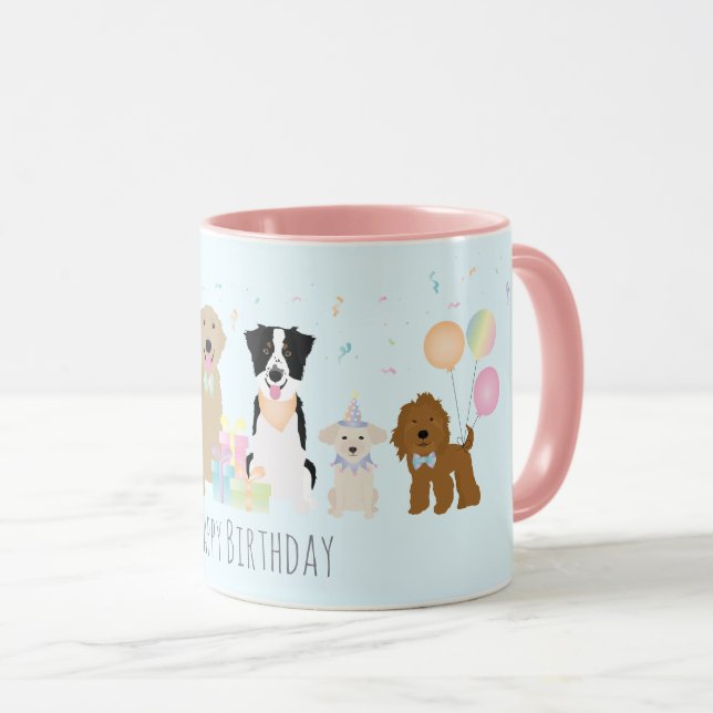 Caneca Feliz aniversário Cachorros Azuis (Frente Esquerda)