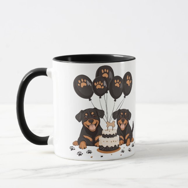 Caneca Feliz Aniversário Cães Rottweiler (Esquerda)