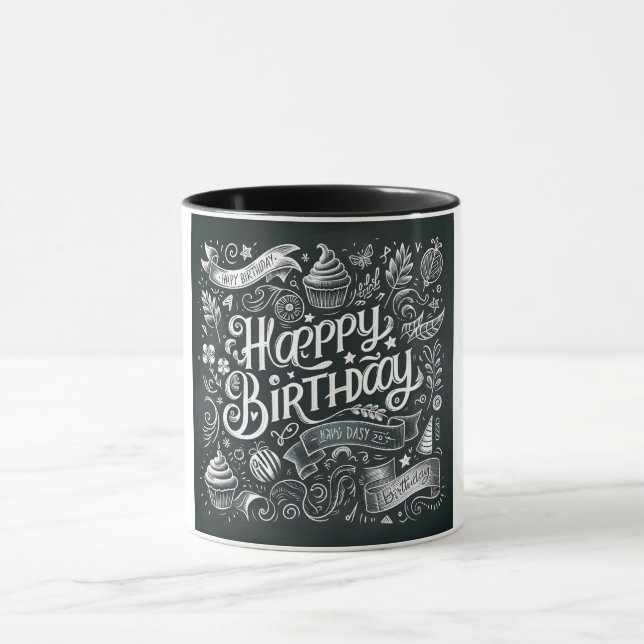 Caneca Feliz aniversário Chalkboard Vintage Art (Centro)