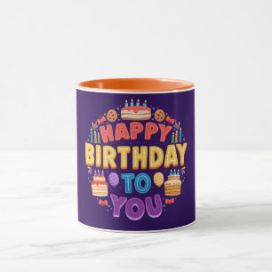 Caneca Feliz aniversário com Bolo e Vela