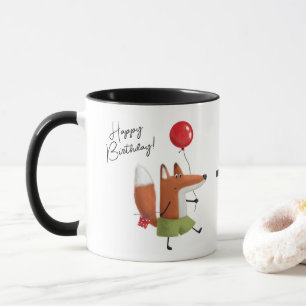 Caneca Feliz Aniversário, Cute Balloon Fox Nome Personali