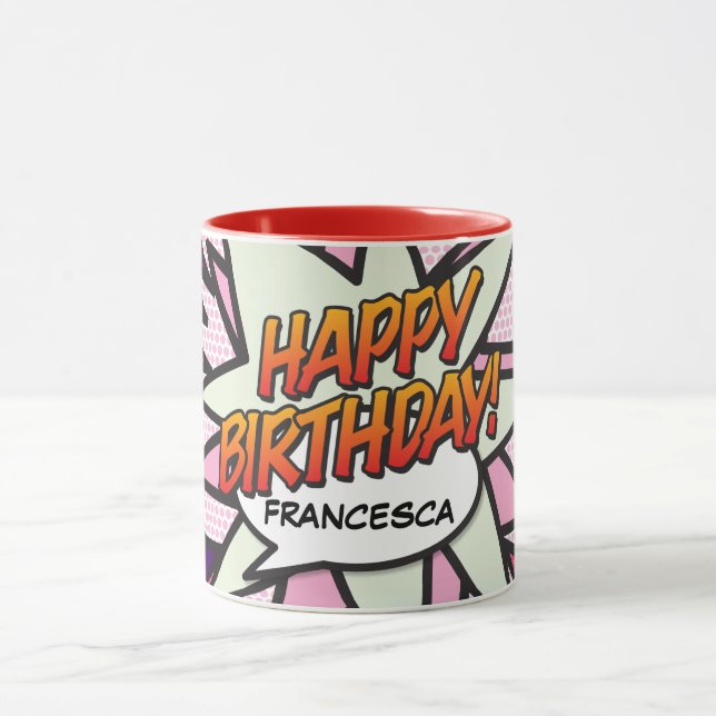 Caneca FELIZ ANIVERSÁRIO Diversão Retrorna Pink de BD Boo (Centro)