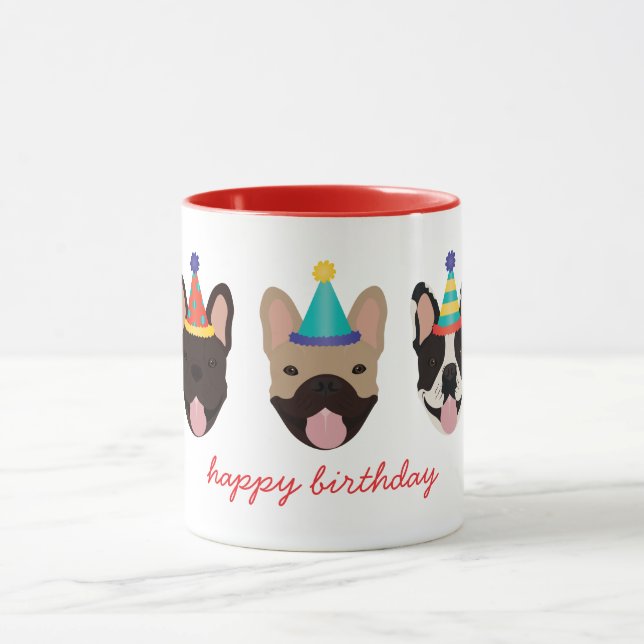 Caneca Feliz Aniversário, Festa de Cachorro Francês Odiav (Centro)