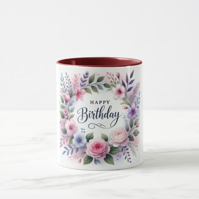 Caneca Feliz aniversário Floral Wreath Beauty (Centro)