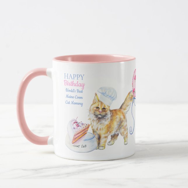 Caneca Feliz Aniversário Maine Coon Cat Mãe - Personaliza (Esquerda)
