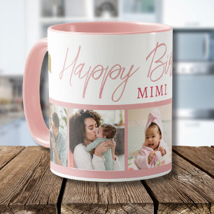 Caneca Feliz Aniversário Mimi 5 Colagem de Fotos Rosa