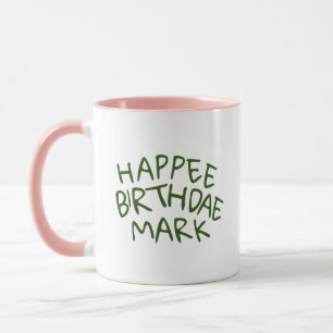 Caneca Feliz Aniversário Nome com Texto Verde
